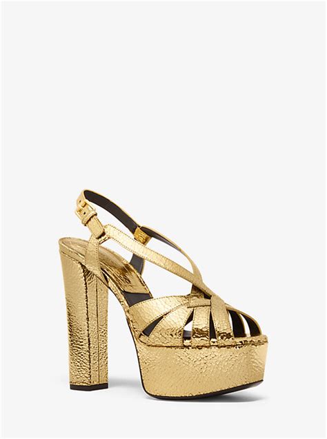 Candace Crackled Metallic Leather Platform Sandal 